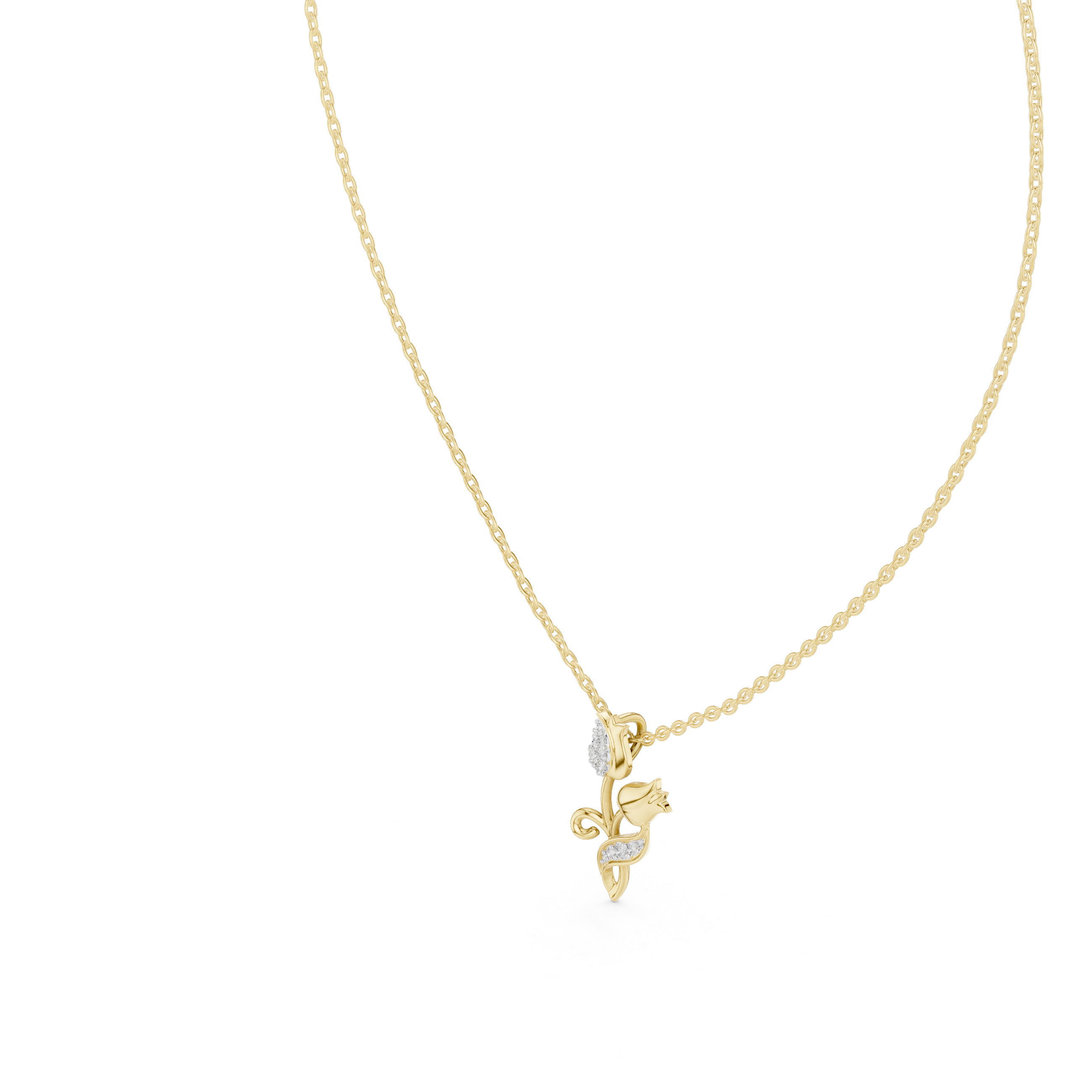 Tulip flower diamond pendant in gold with lab grown diamonds by Signora Jewels