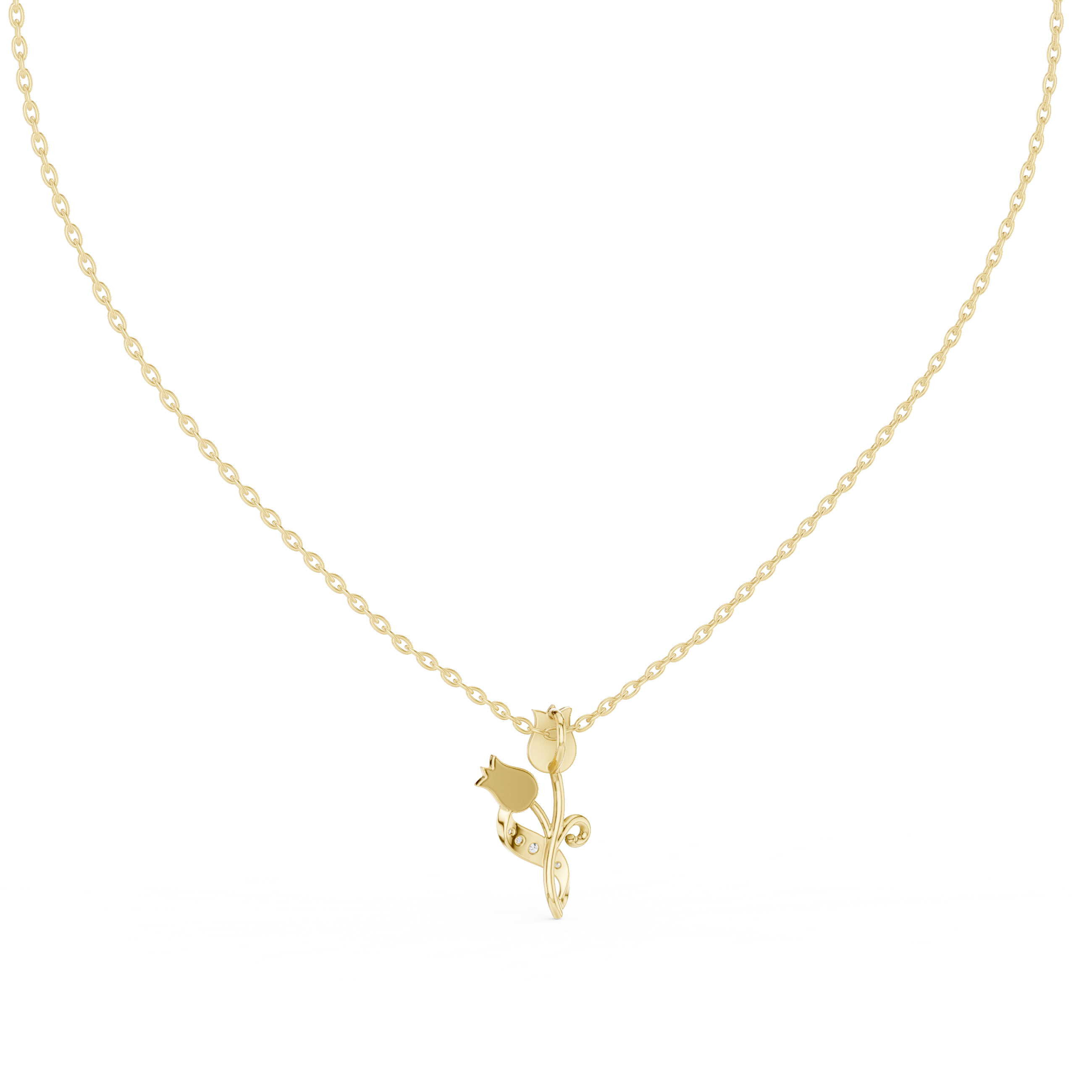 Tulip flower diamond pendant in gold with lab grown diamonds by Signora Jewels