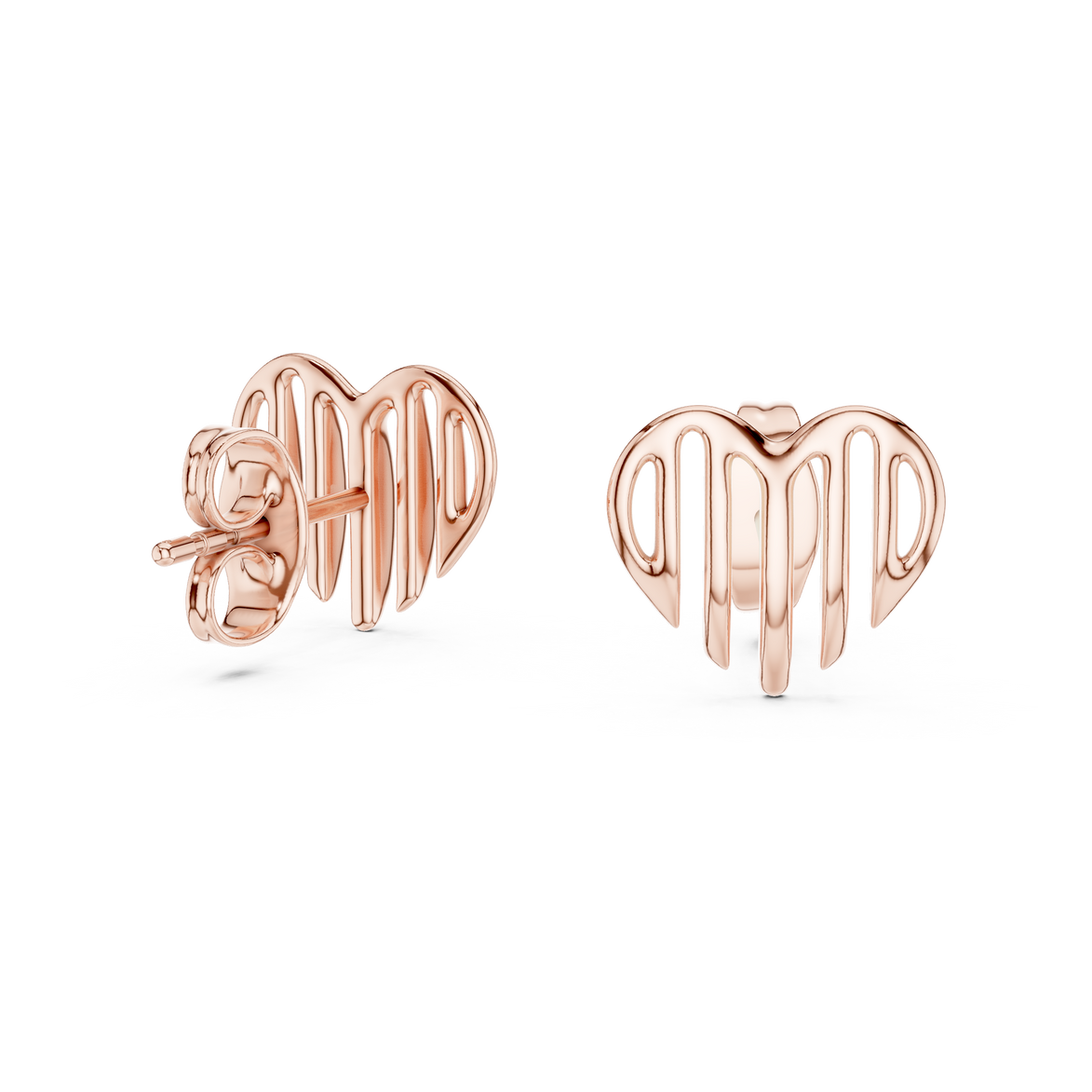 Open heart stud earrings in gold with modern minimal design by Signora Jewels