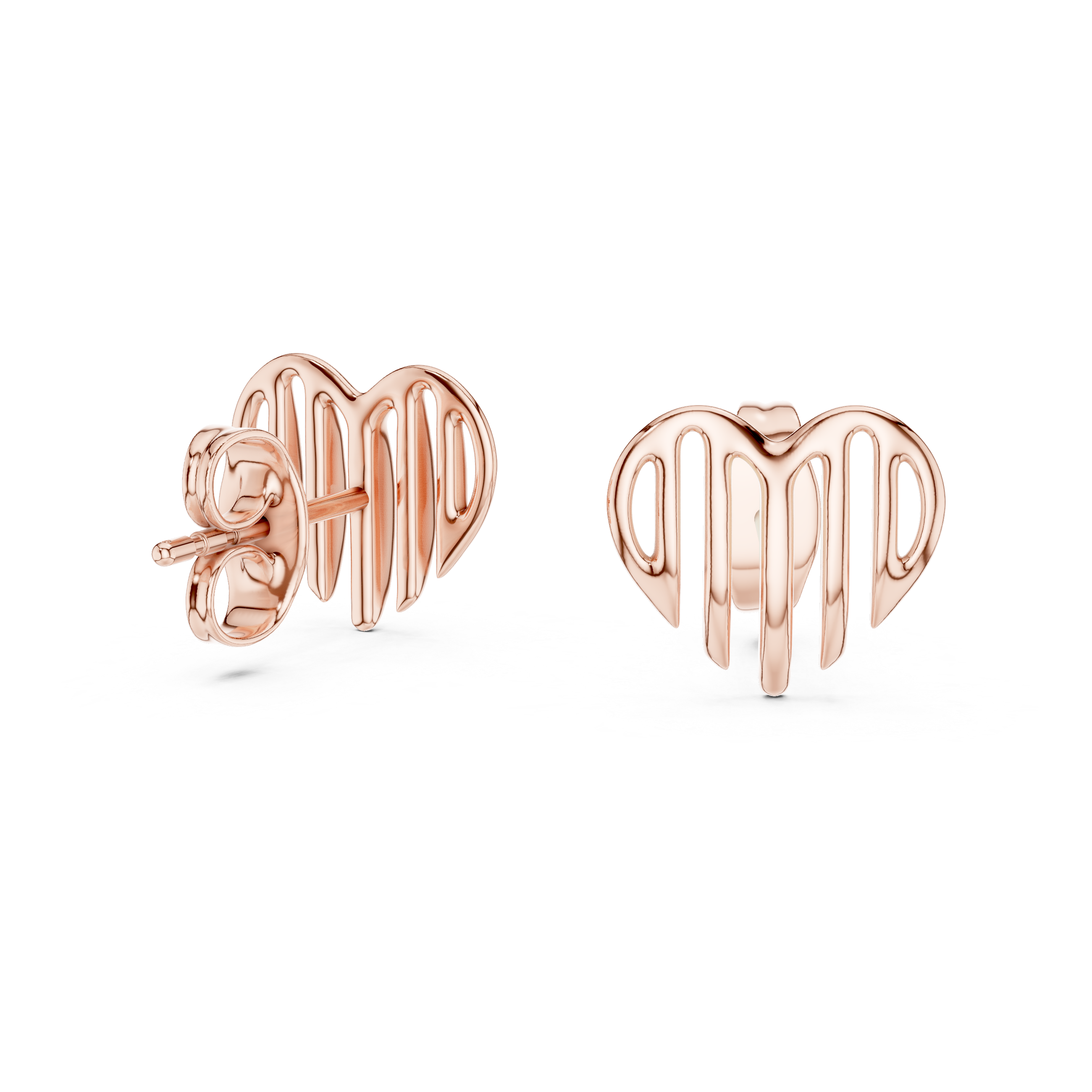 Open heart stud earrings in gold with modern minimal design by Signora Jewels