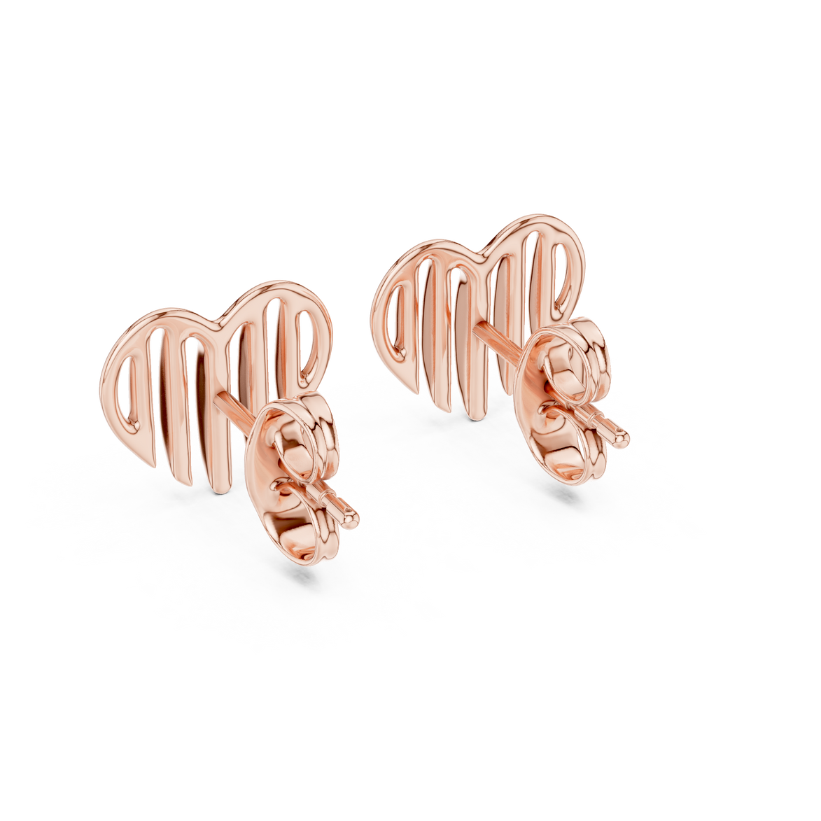Open heart stud earrings in gold with modern minimal design by Signora Jewels