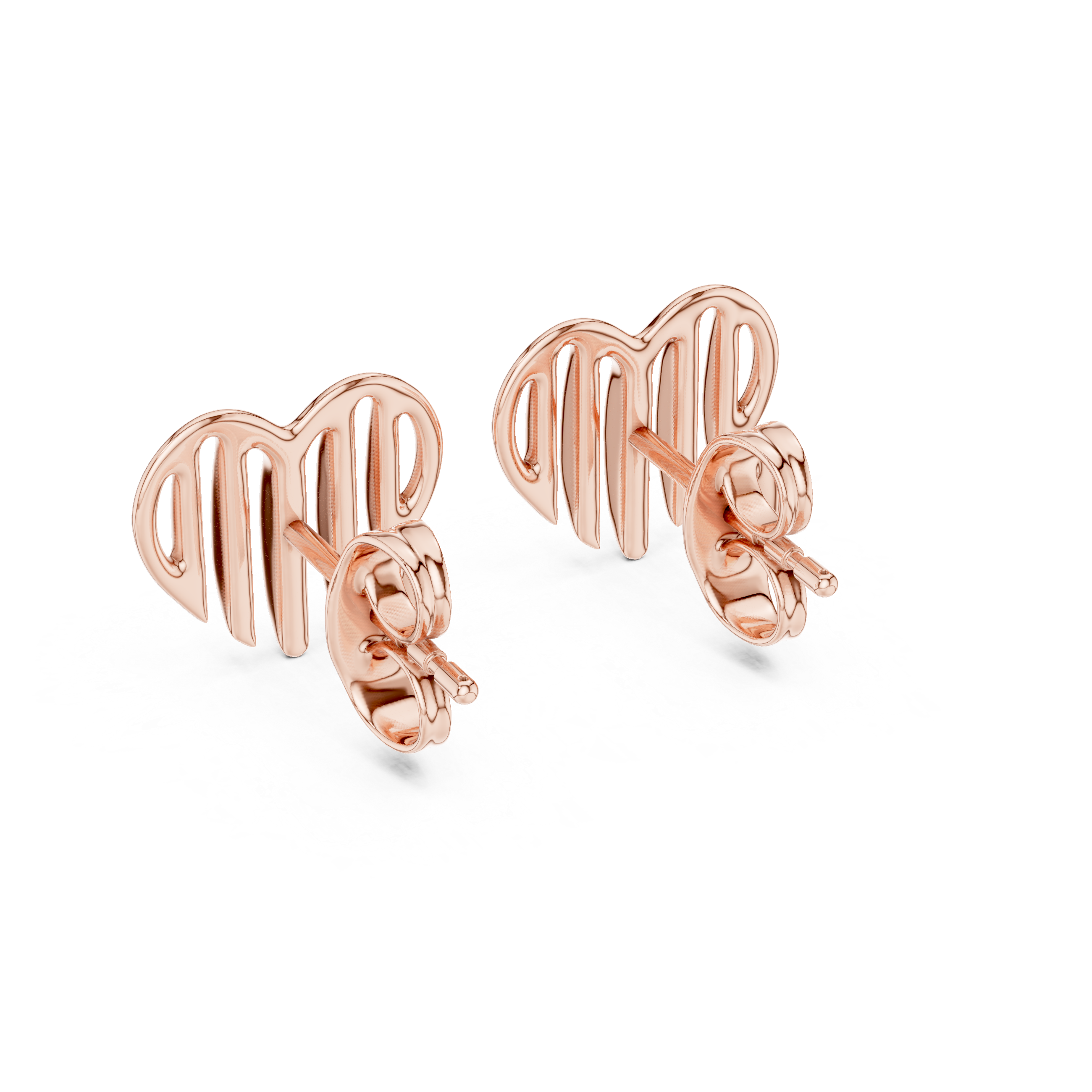 Open heart stud earrings in gold with modern minimal design by Signora Jewels