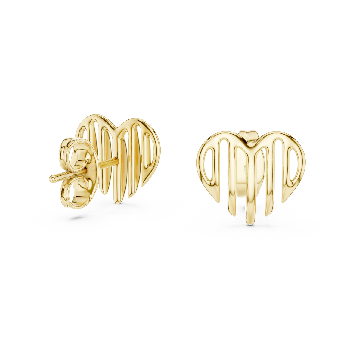 Open heart stud earrings in gold with modern minimal design by Signora Jewels