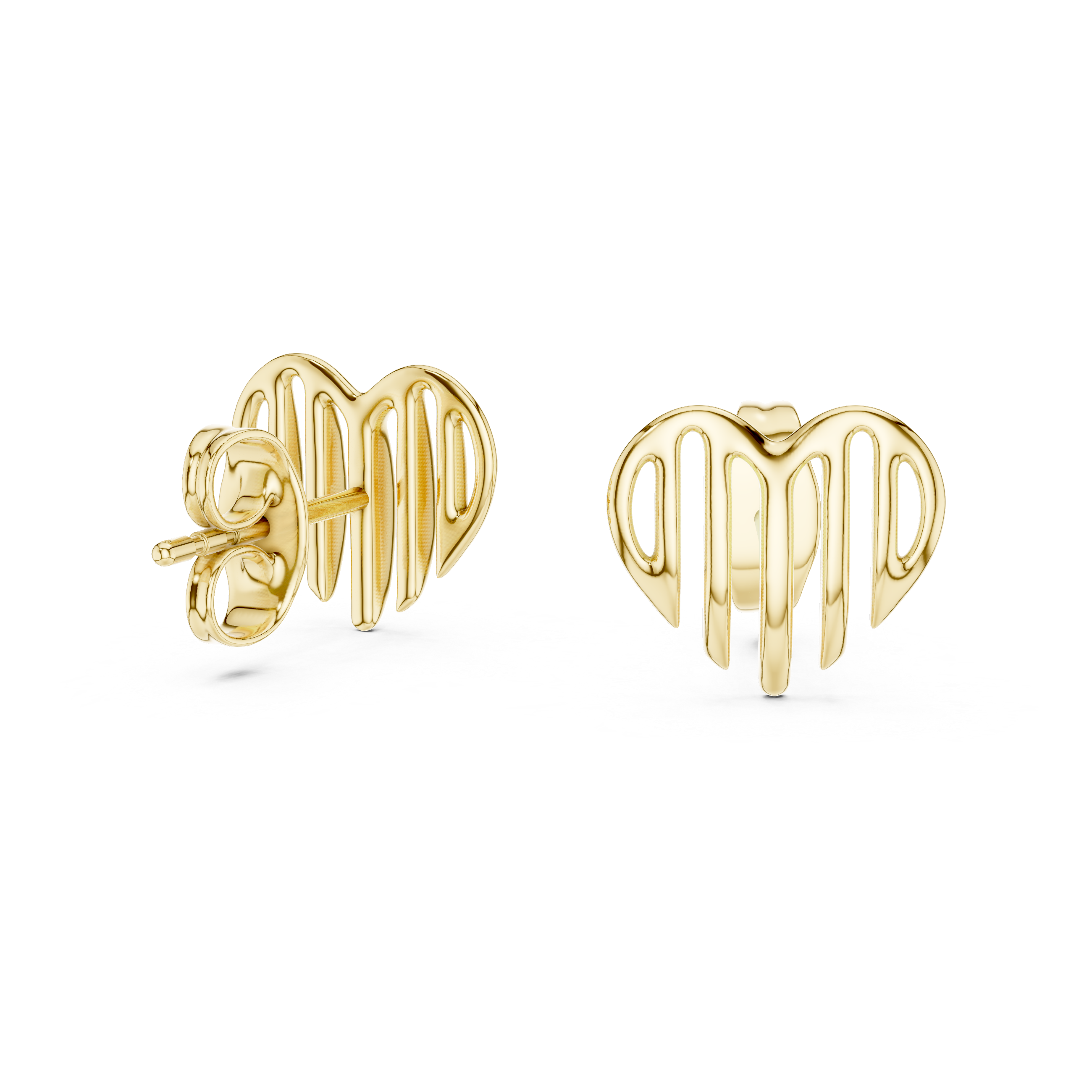 Open heart stud earrings in gold with modern minimal design by Signora Jewels