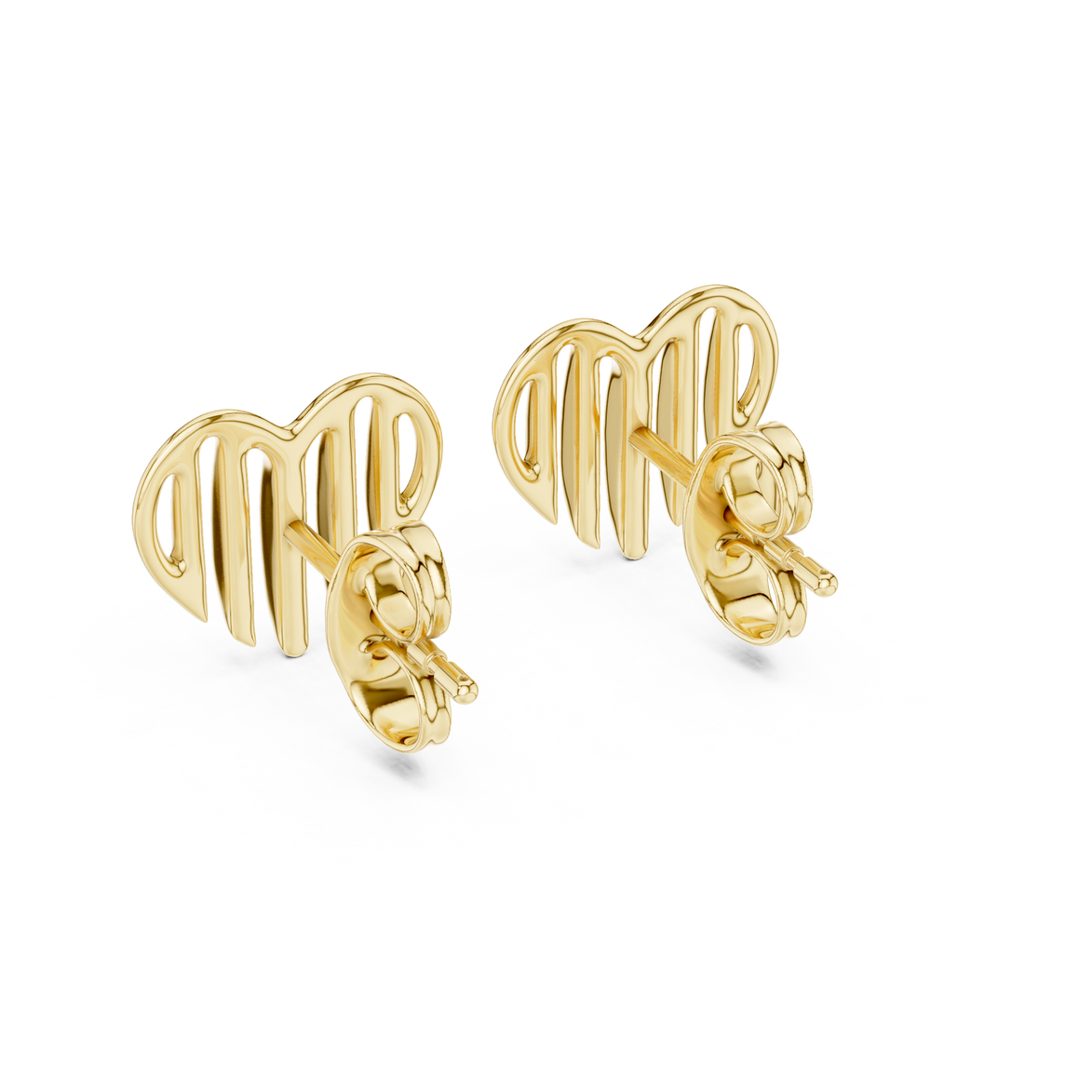 Open heart stud earrings in gold with modern minimal design by Signora Jewels