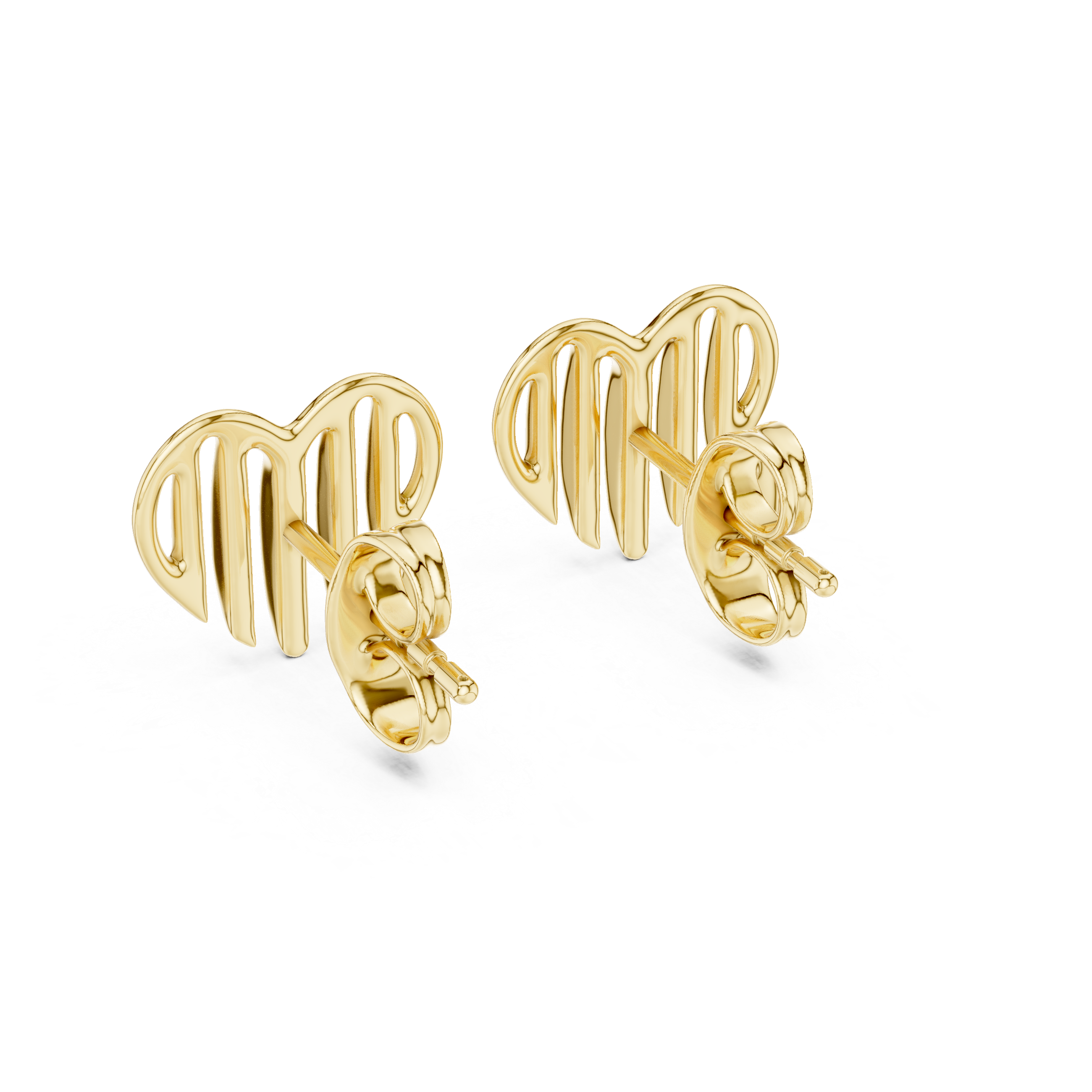 Open heart stud earrings in gold with modern minimal design by Signora Jewels