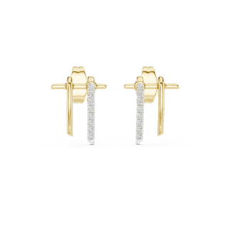 Front view of Modern Balance lab diamond bar stud earrings in yellow gold.