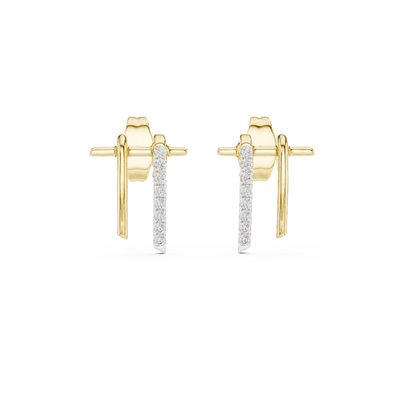 Front view of Modern Balance lab diamond bar stud earrings in yellow gold.