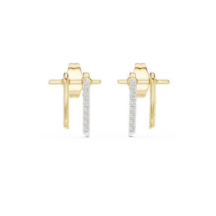 Front view of Modern Balance lab diamond bar stud earrings in yellow gold.