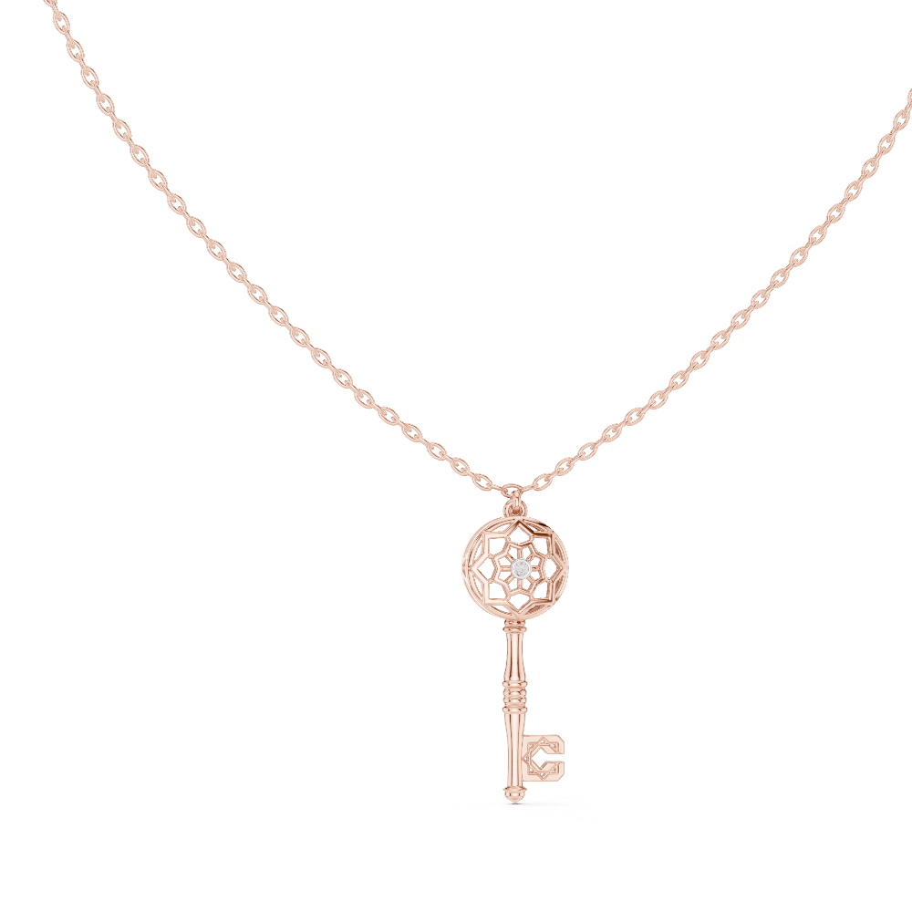 Round Lab Grown Diamond Vintage Key Pendant