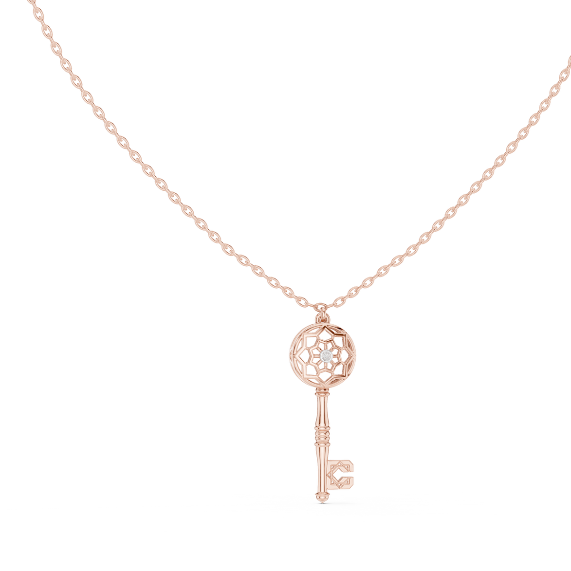 Vintage key diamond pendant in gold with lab grown diamond by Signora Jewels
