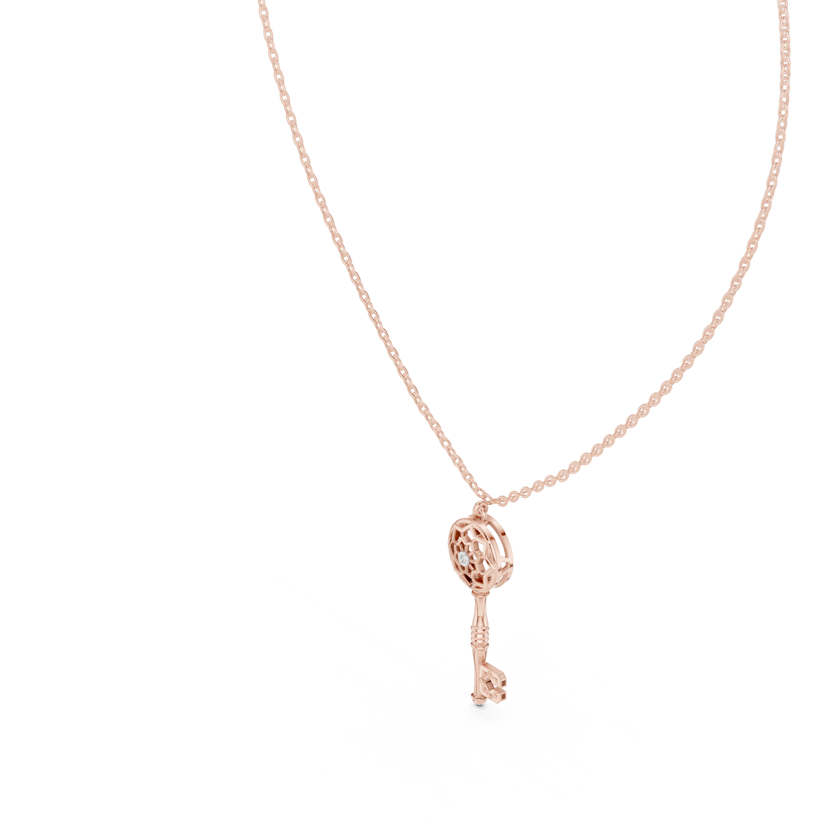 Vintage key diamond pendant in gold with lab grown diamond by Signora Jewels