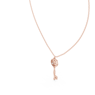round lab grown diamond vintage key pendant in rose gold