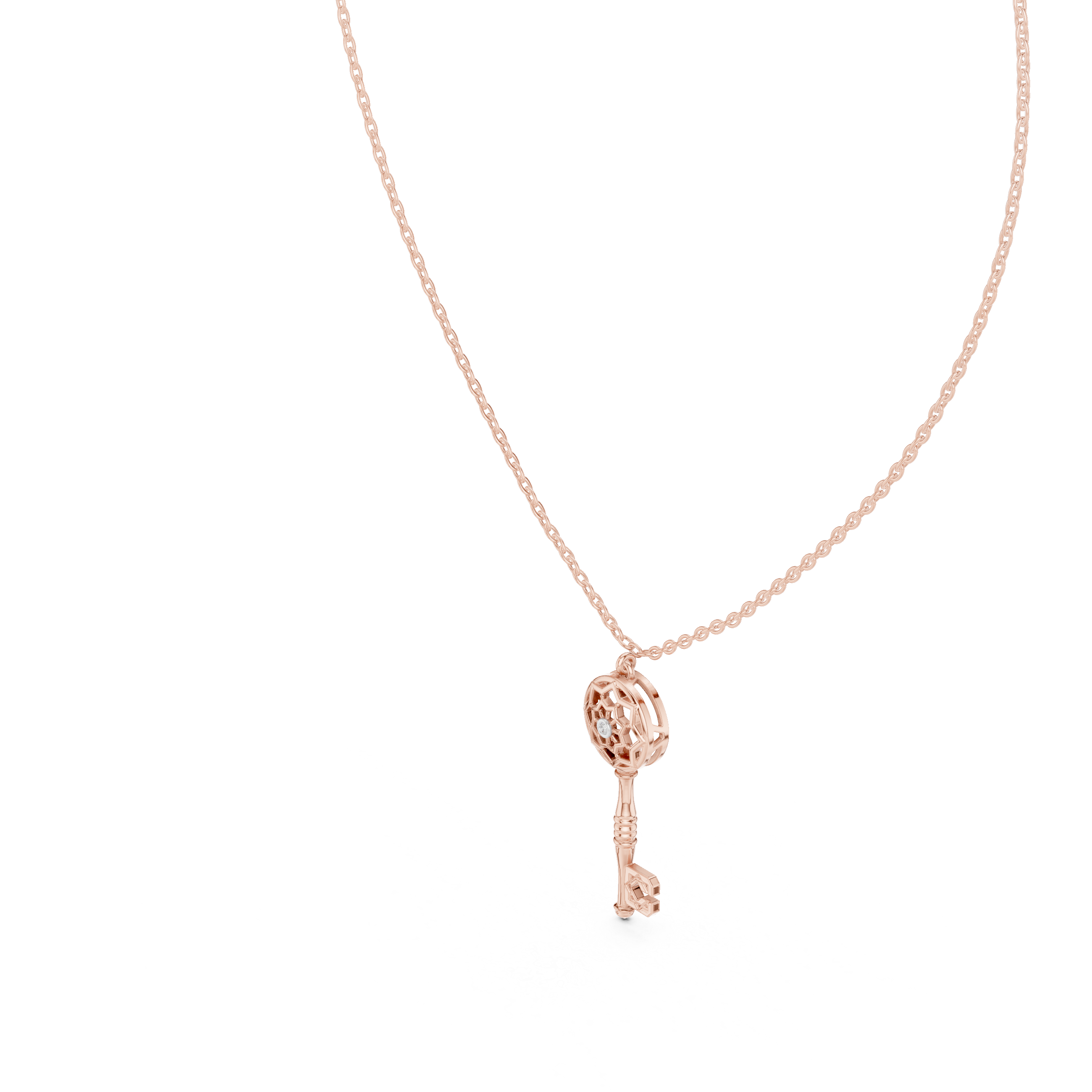 Vintage key diamond pendant in gold with lab grown diamond by Signora Jewels