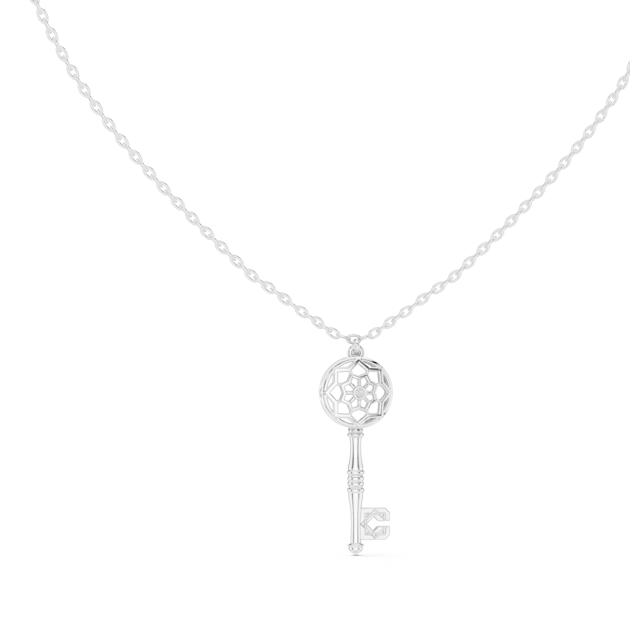 Vintage key diamond pendant in gold with lab grown diamond by Signora Jewels