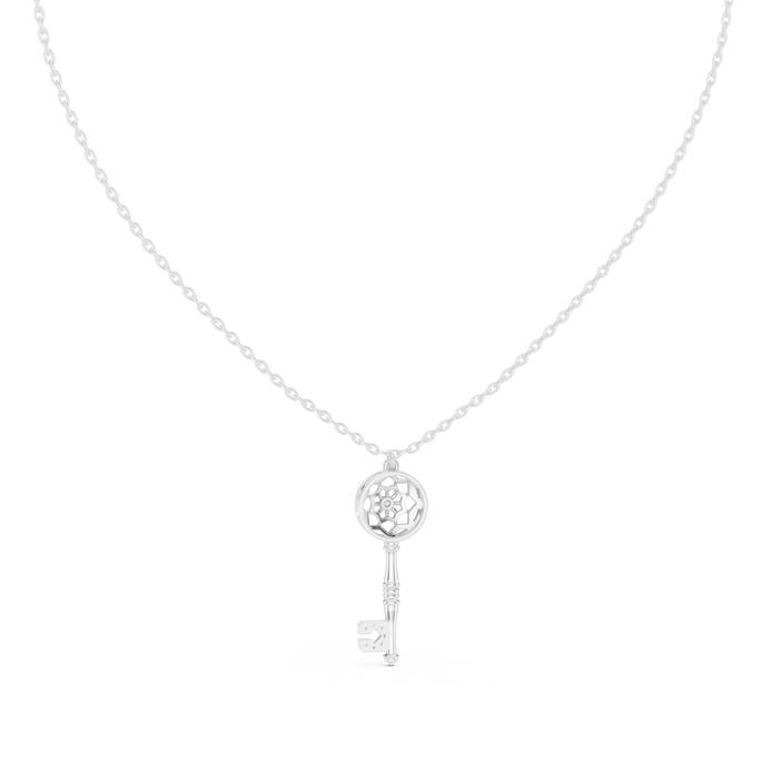 Vintage key diamond pendant in gold with lab grown diamond by Signora Jewels