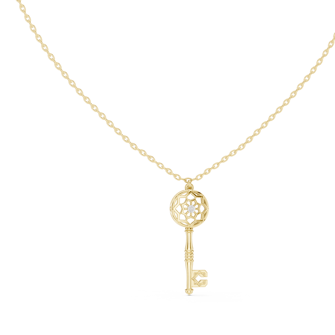 Vintage key diamond pendant in gold with lab grown diamond by Signora Jewels