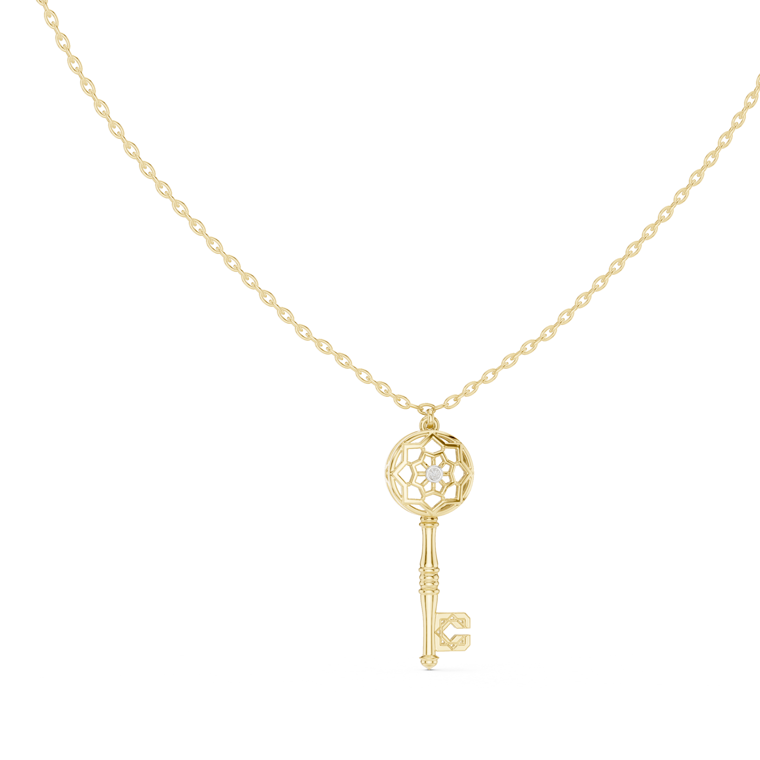 Vintage key diamond pendant in gold with lab grown diamond by Signora Jewels