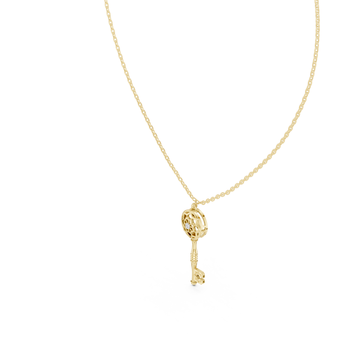 Vintage key diamond pendant in gold with lab grown diamond by Signora Jewels