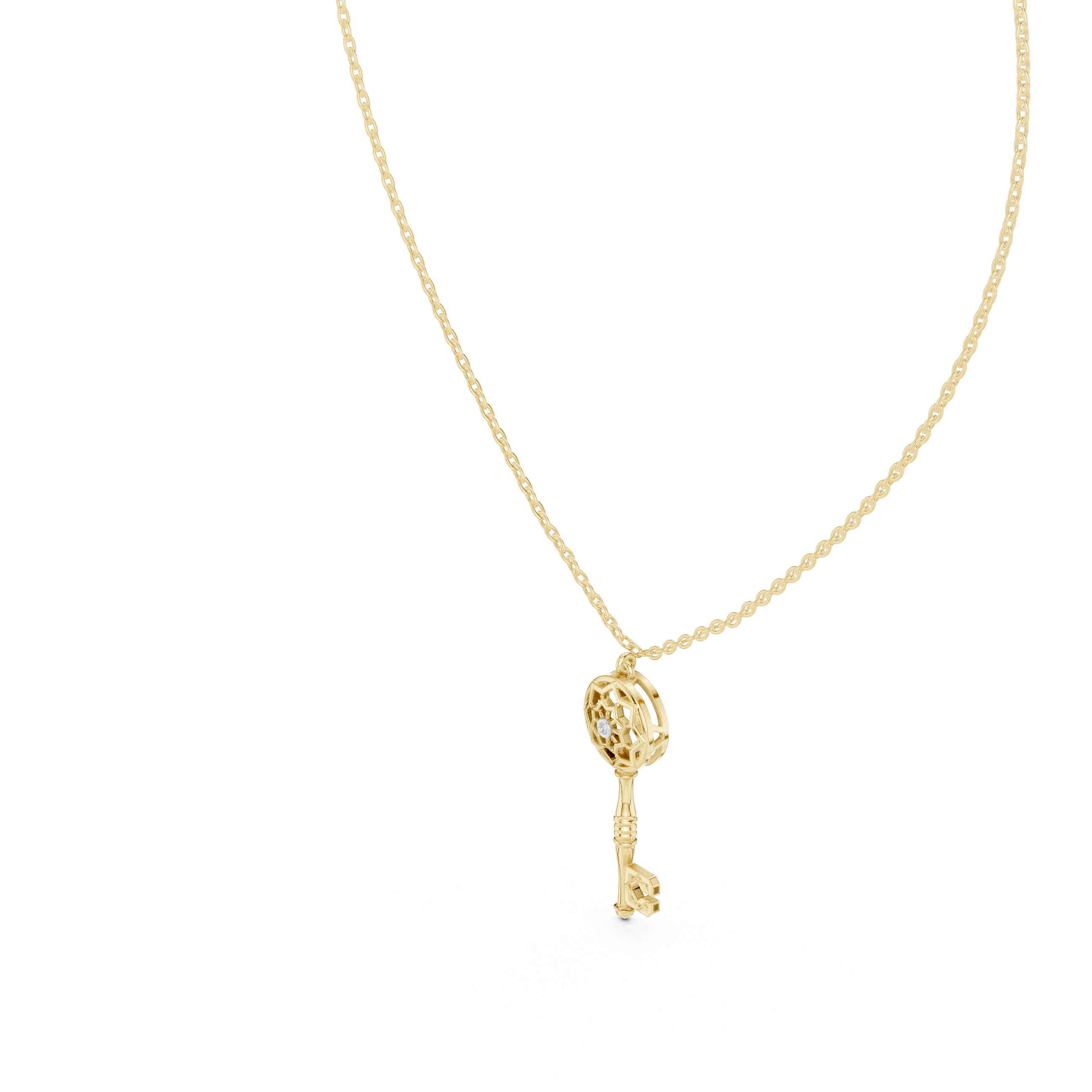 Vintage key diamond pendant in gold with lab grown diamond by Signora Jewels
