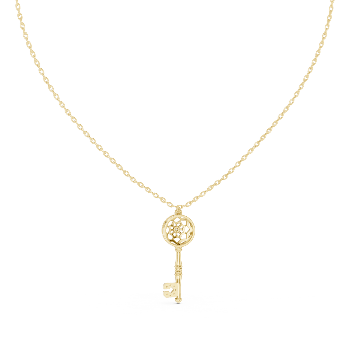 Vintage key diamond pendant in gold with lab grown diamond by Signora Jewels