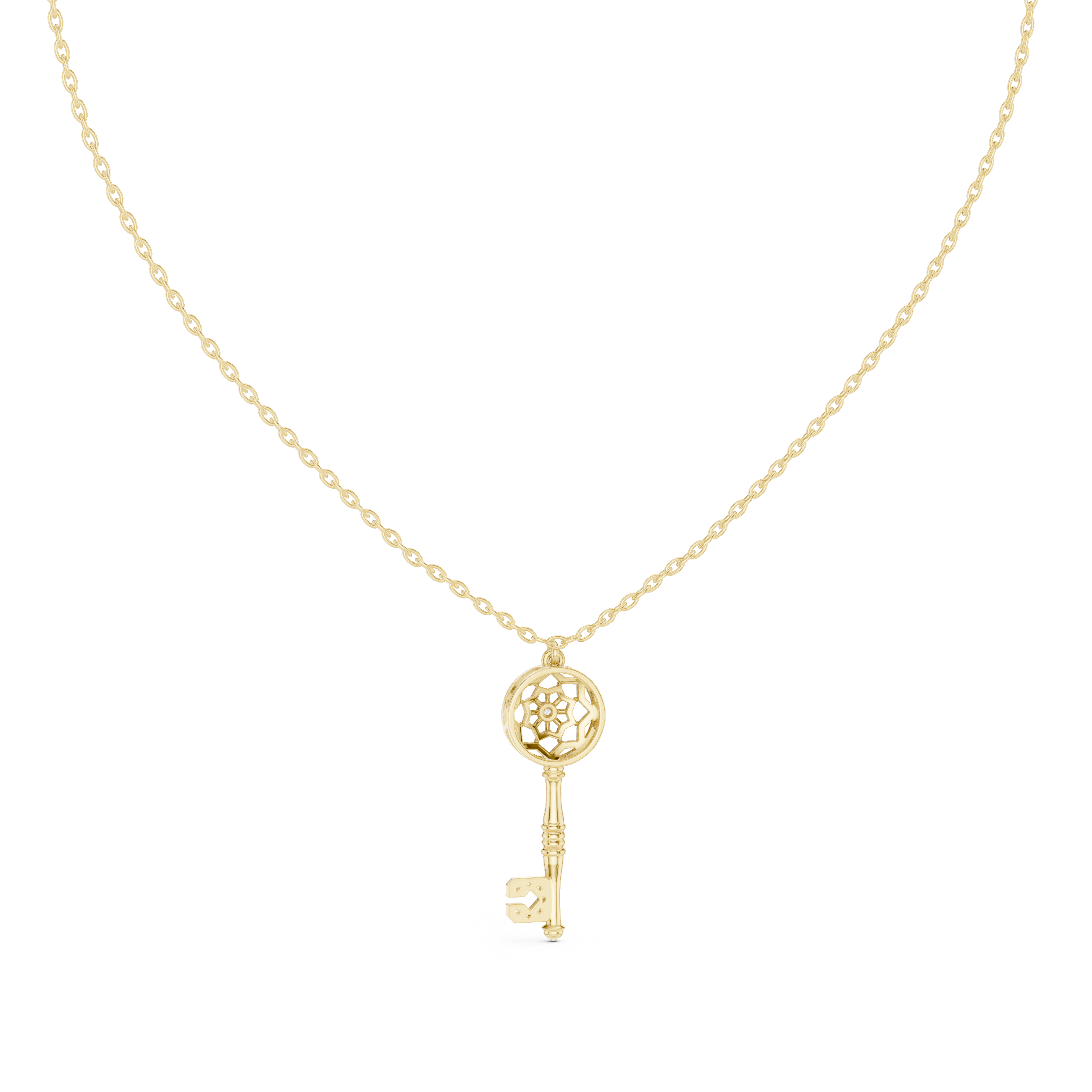 Vintage key diamond pendant in gold with lab grown diamond by Signora Jewels