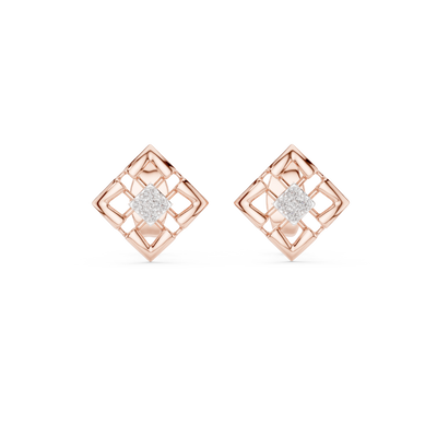 Geometric diamond stud earrings in gold with round diamonds