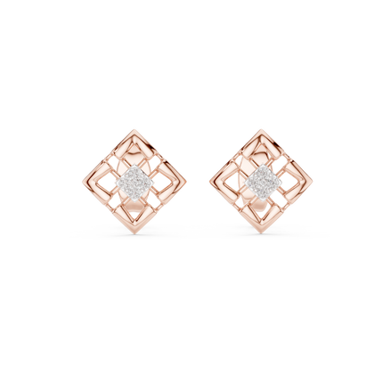 Geometric diamond stud earrings in gold with round diamonds