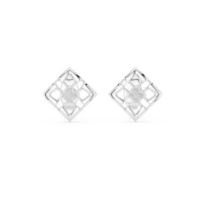 Geometric diamond stud earrings in gold with round diamonds