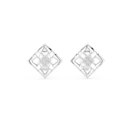 Geometric diamond stud earrings in gold with round diamonds