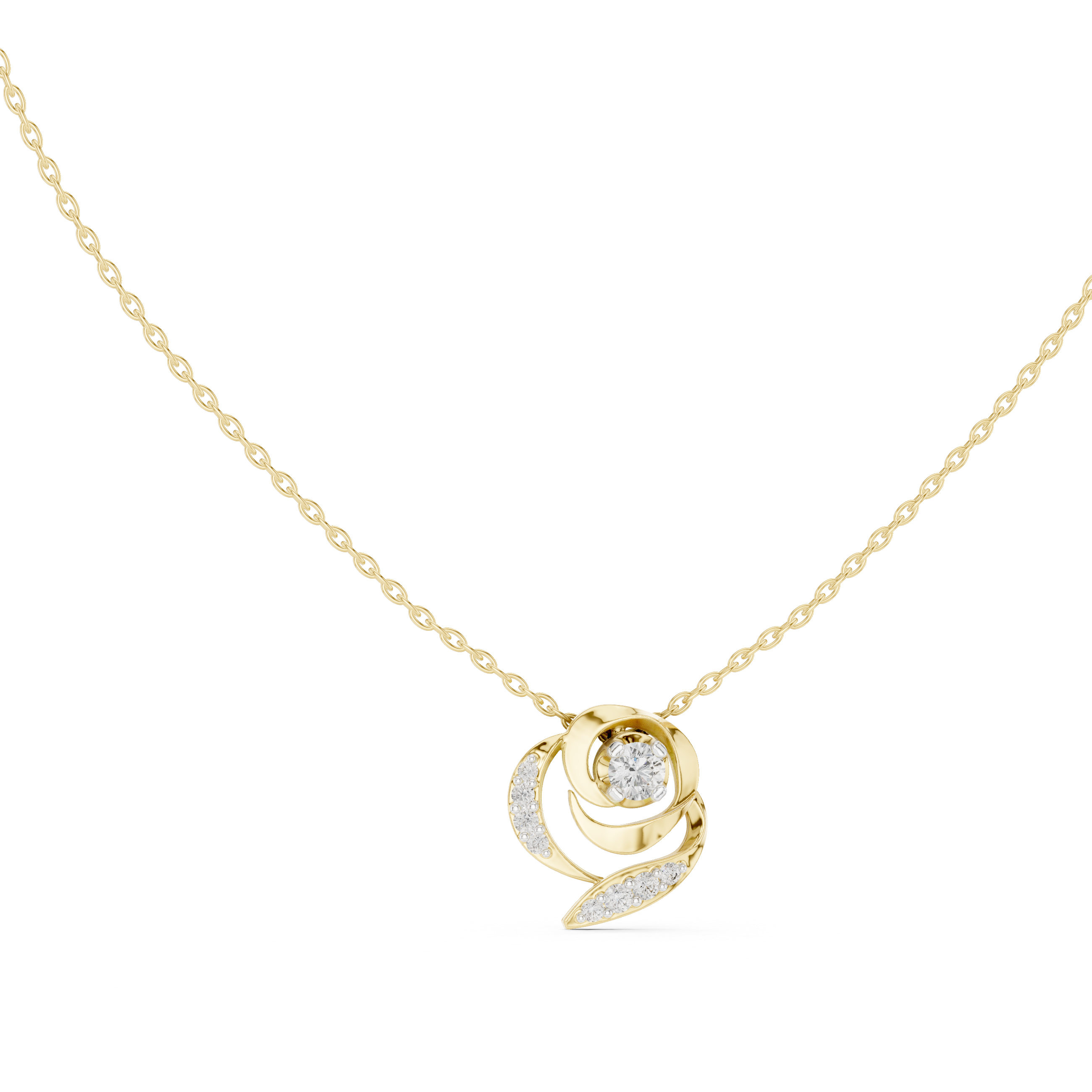 Swirl diamond pendant in gold with lab grown diamonds by Signora Jewels