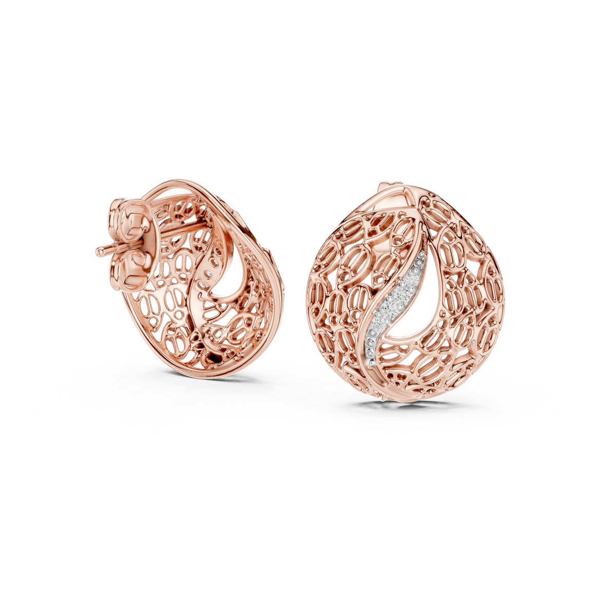 Diamond dome stud earrings in gold with pavé diamonds