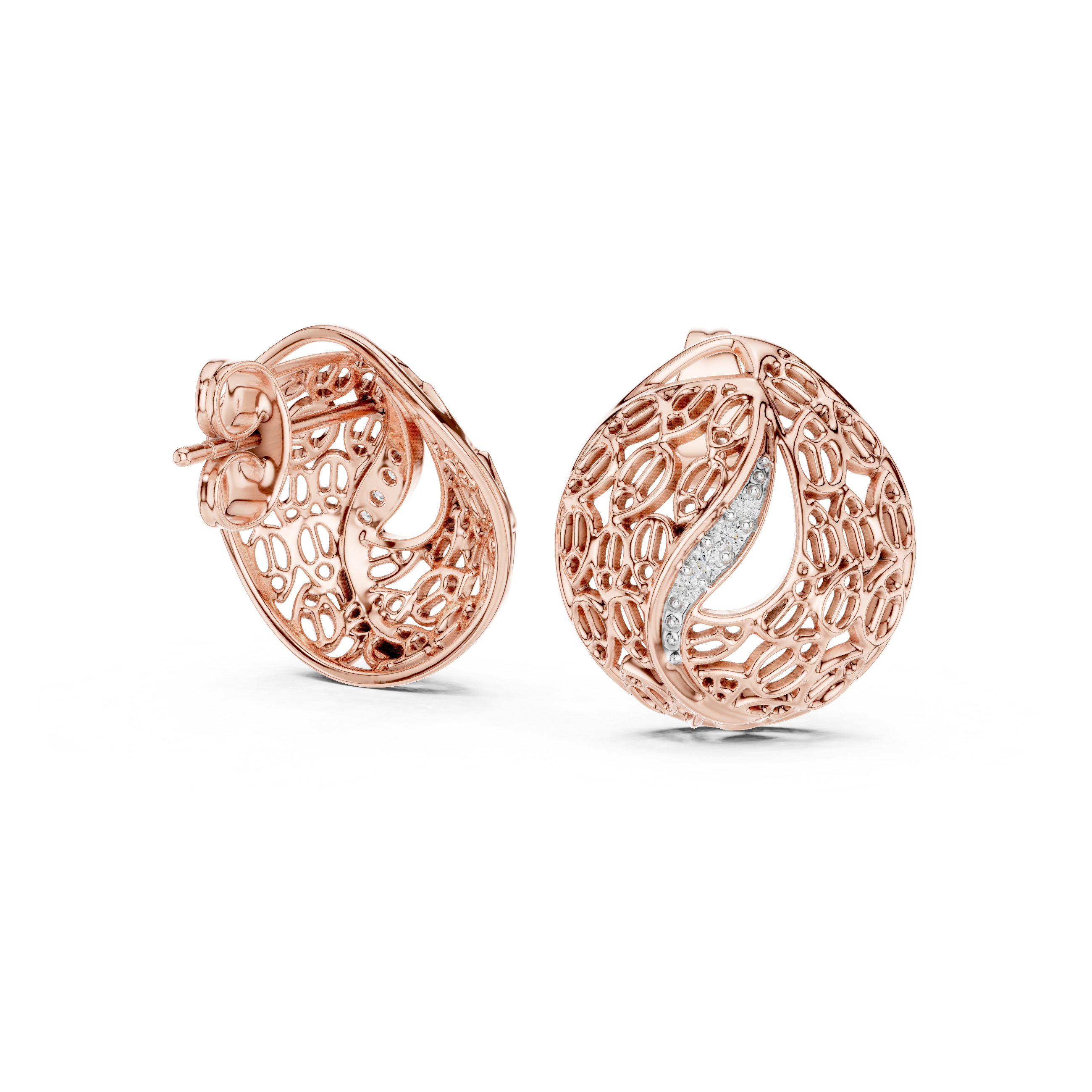 Diamond dome stud earrings in gold with pavé diamonds
