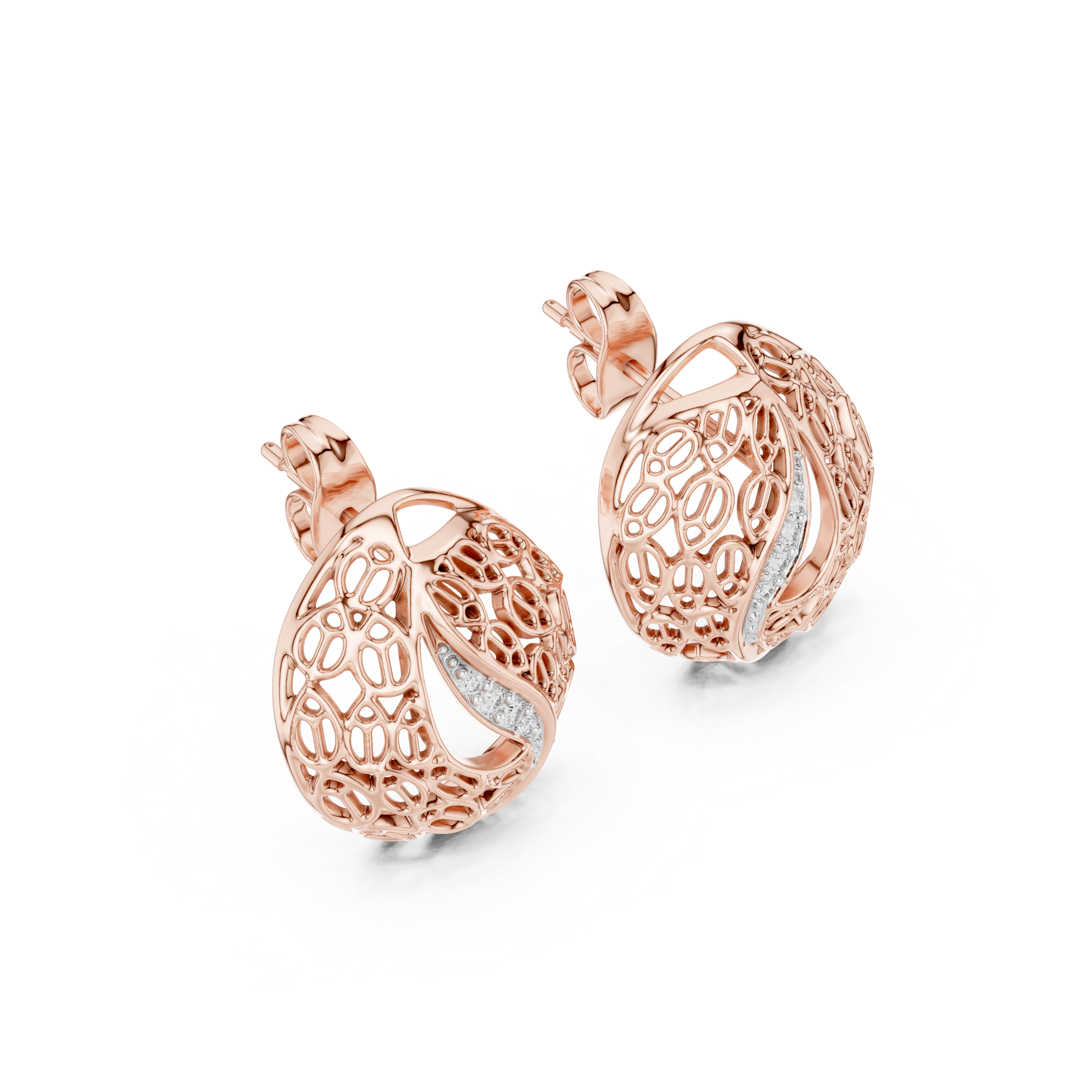 Diamond dome stud earrings in gold with pavé diamonds