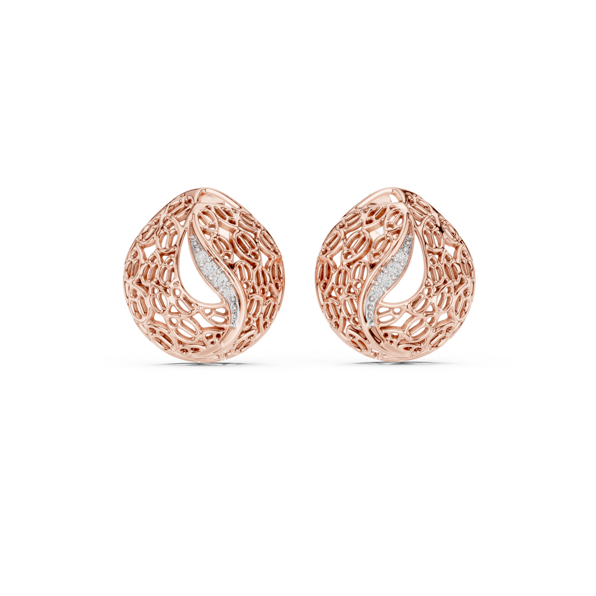 Diamond dome stud earrings in gold with pavé diamonds