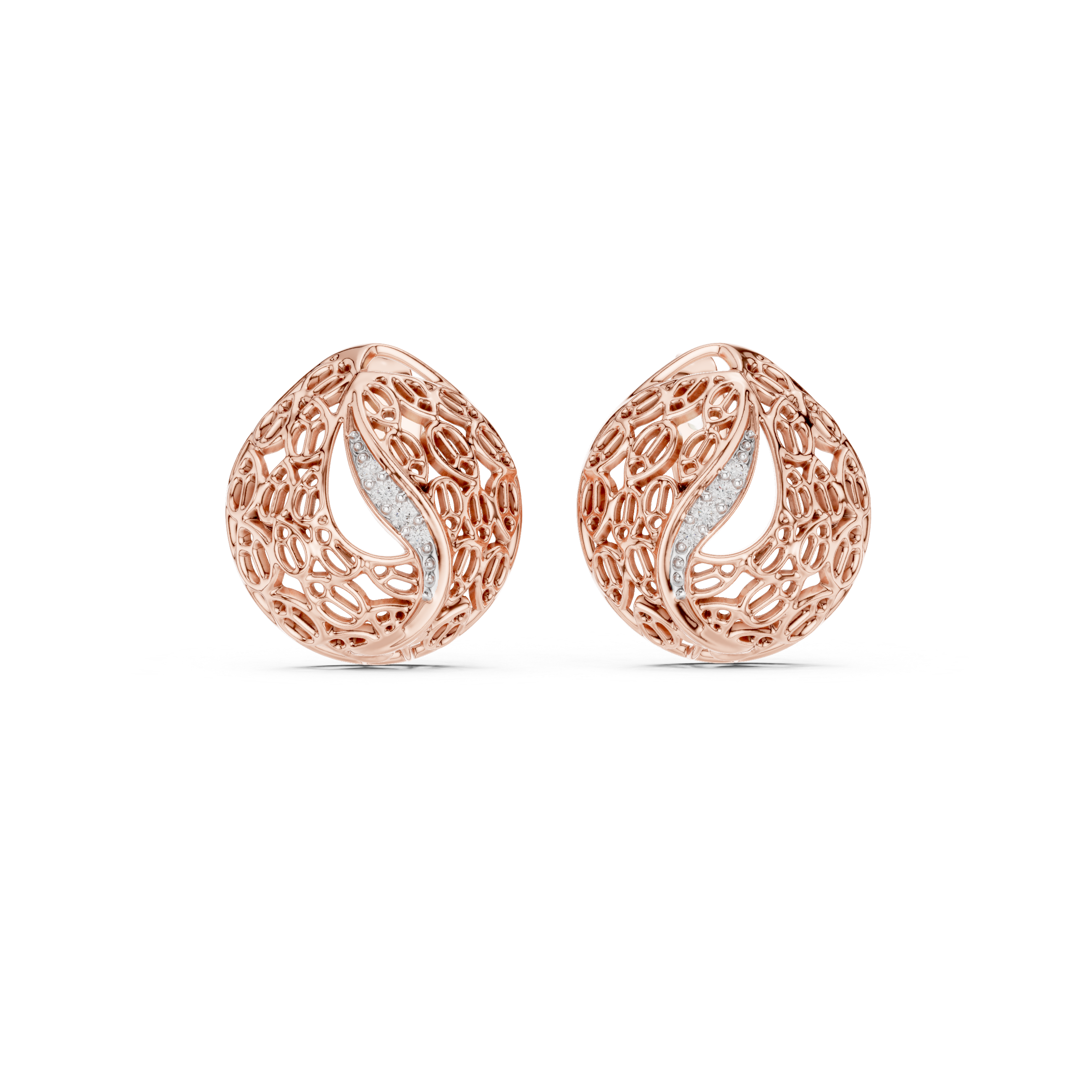 Diamond dome stud earrings in gold with pavé diamonds