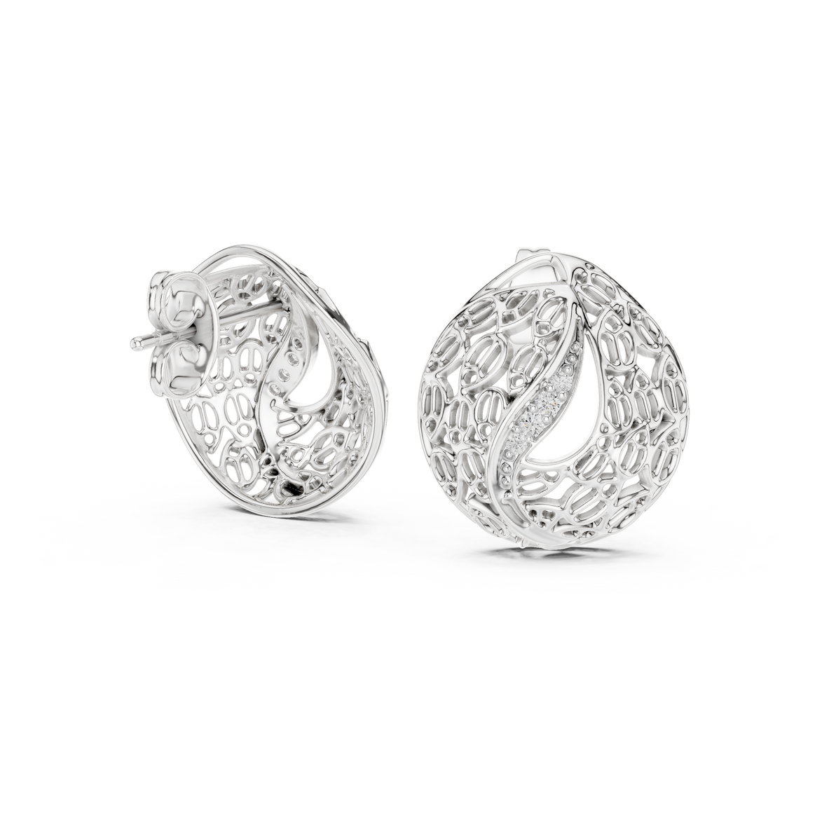 Diamond dome stud earrings in gold with pavé diamonds