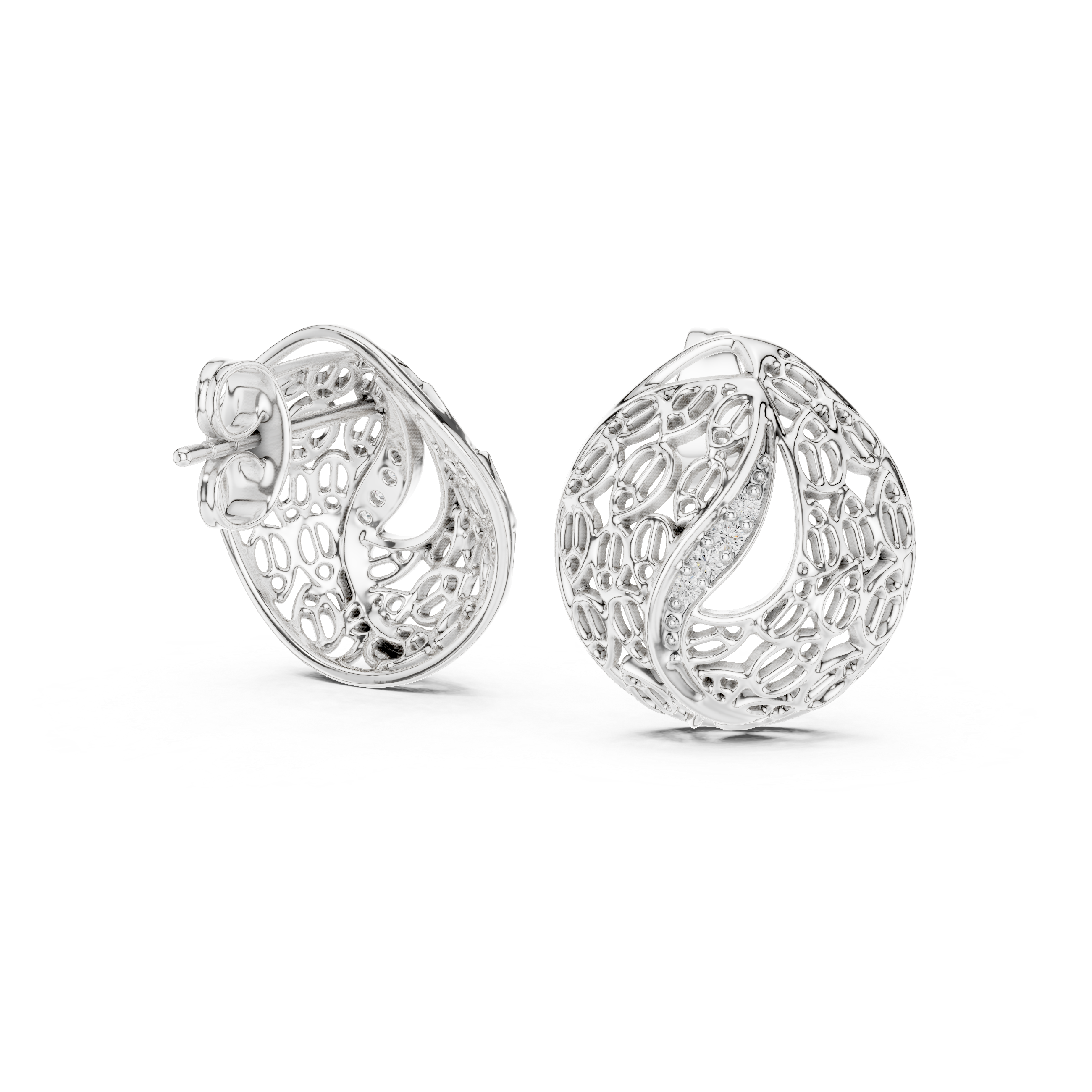 Diamond dome stud earrings in gold with pavé diamonds