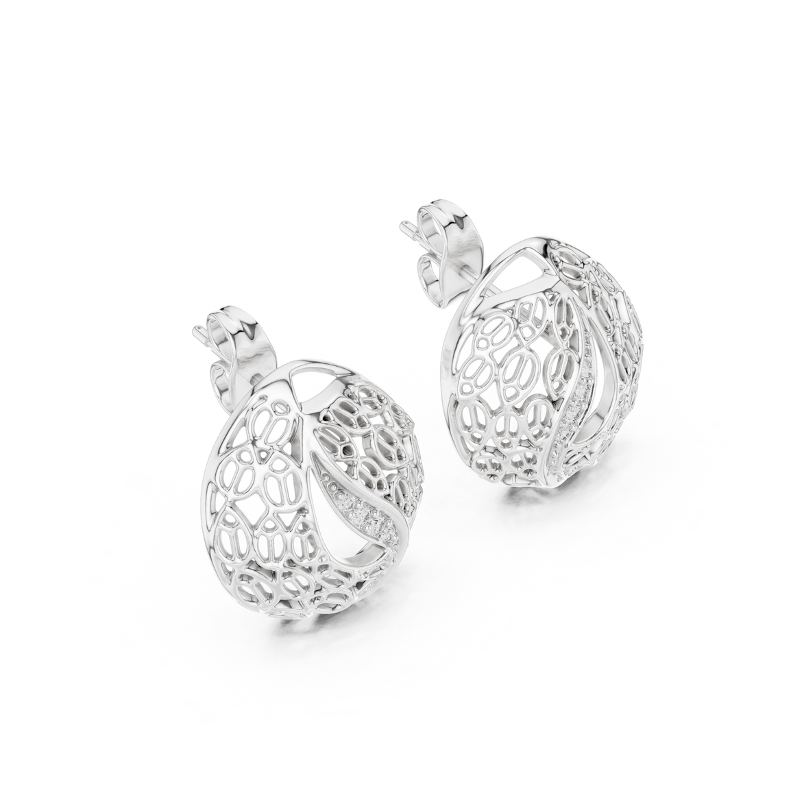 Diamond dome stud earrings in gold with pavé diamonds