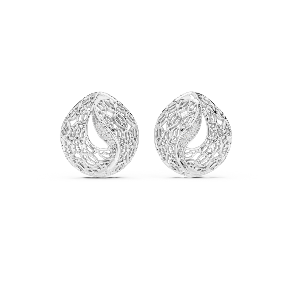 Diamond dome stud earrings in gold with pavé diamonds
