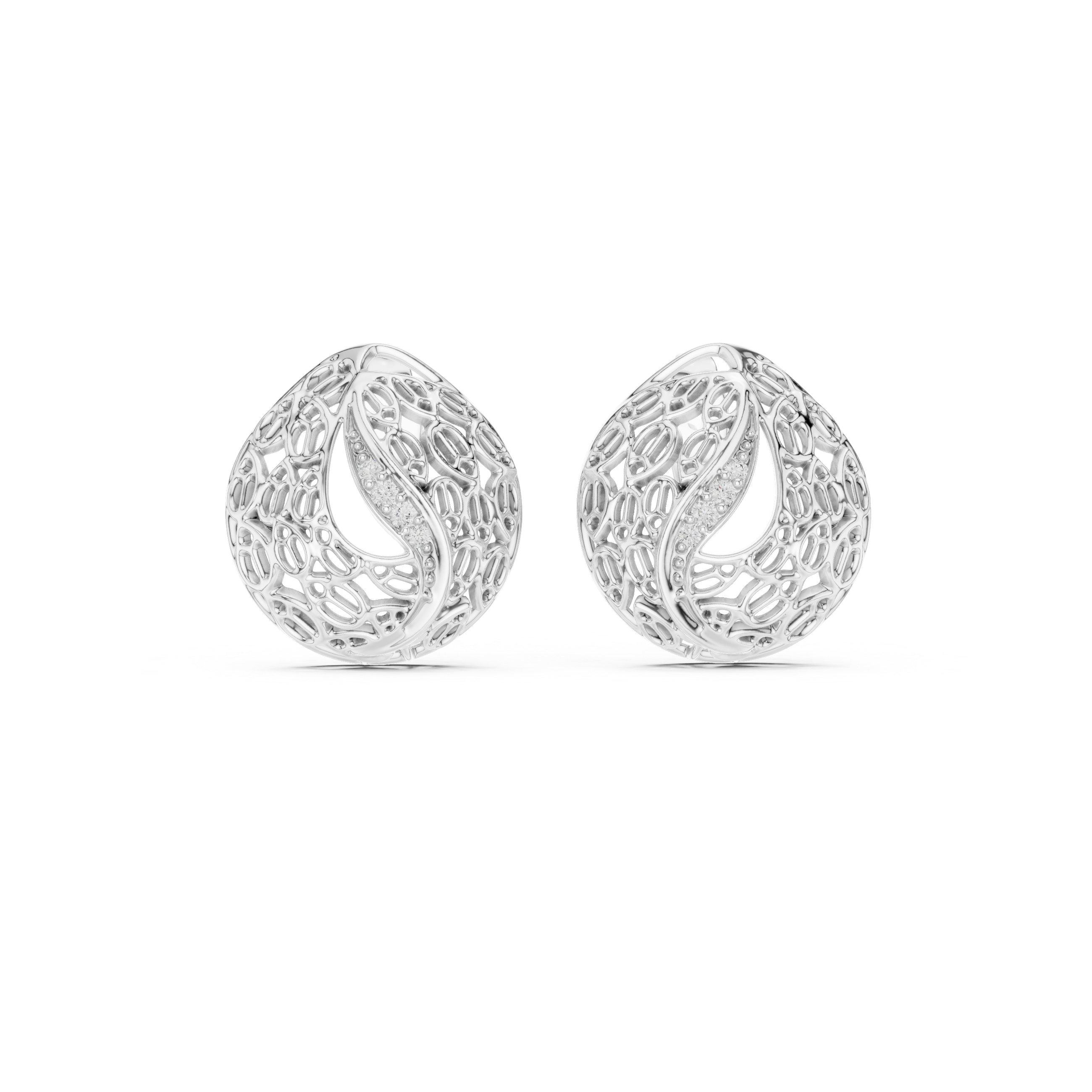 Diamond dome stud earrings in gold with pavé diamonds