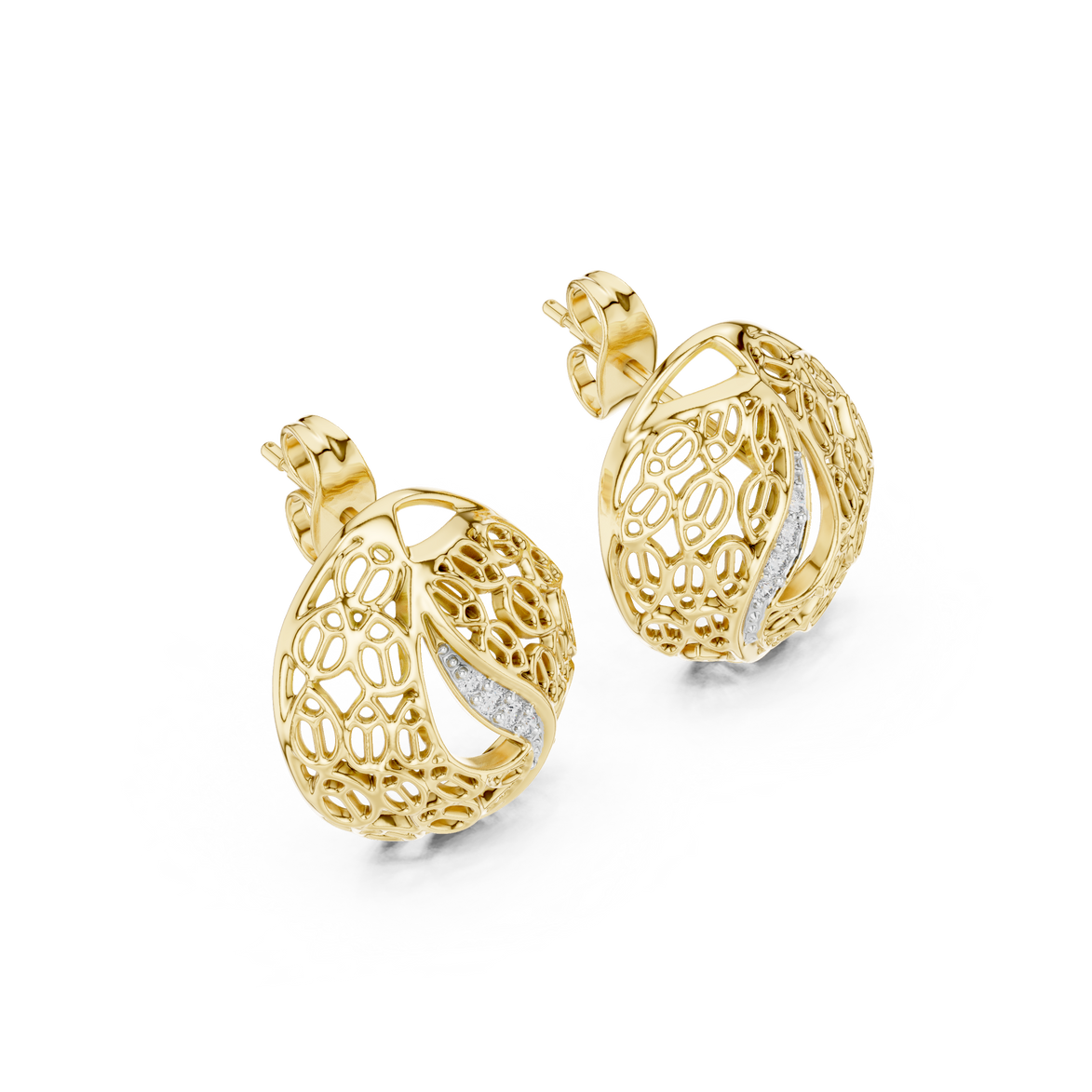 Diamond dome stud earrings in gold with pavé diamonds