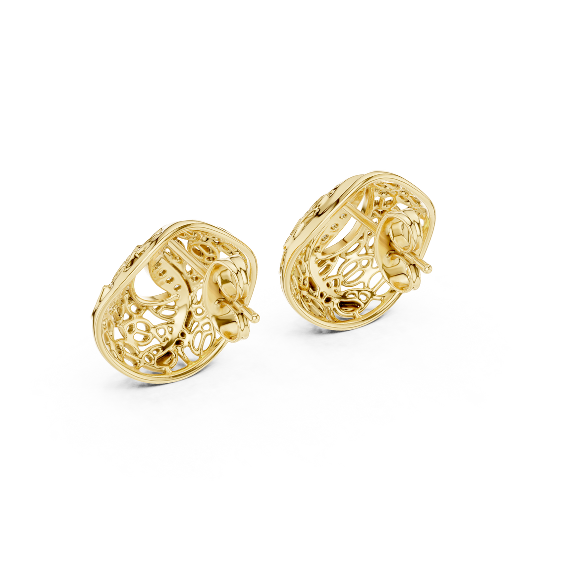 Diamond dome stud earrings in gold with pavé diamonds
