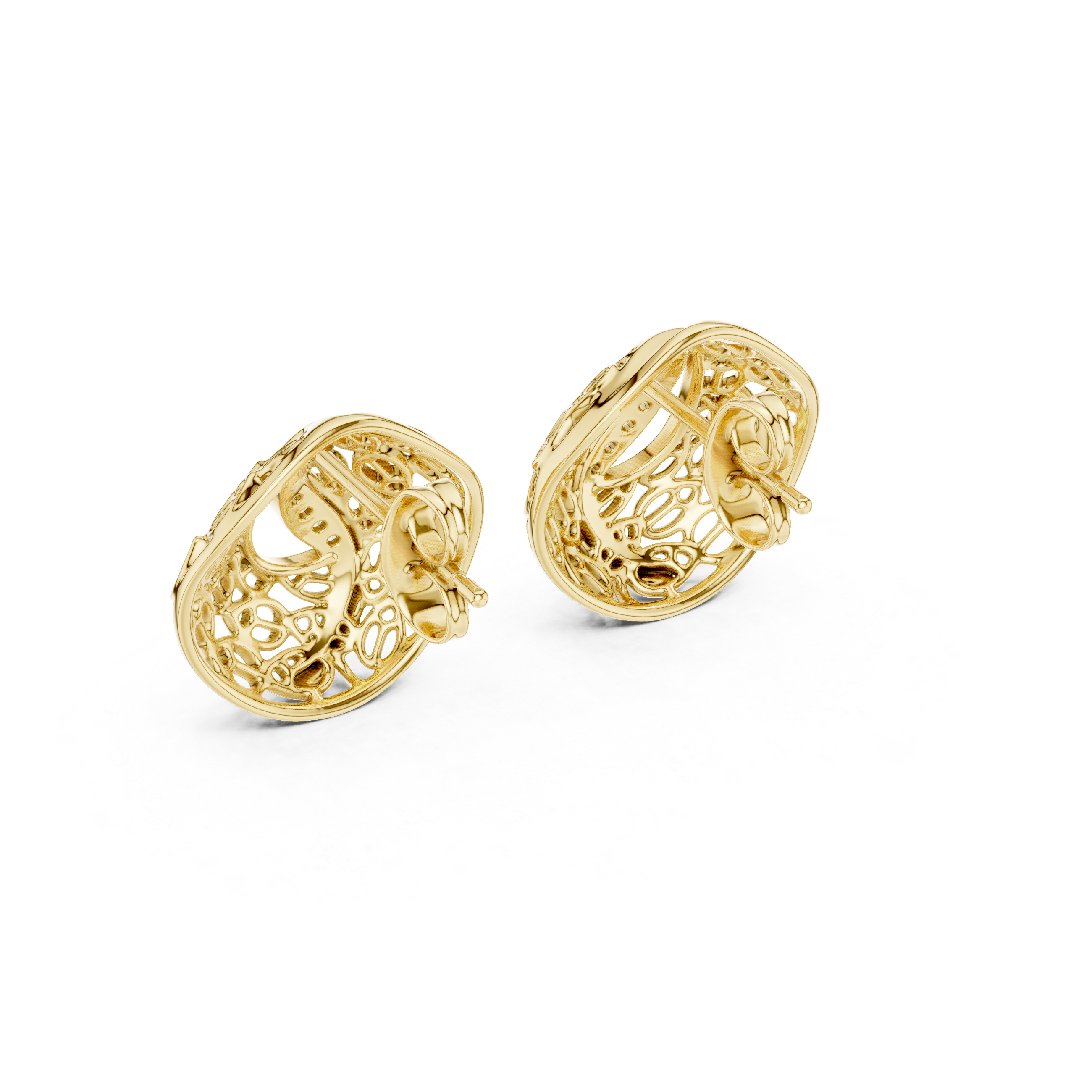 Diamond dome stud earrings in gold with pavé diamonds