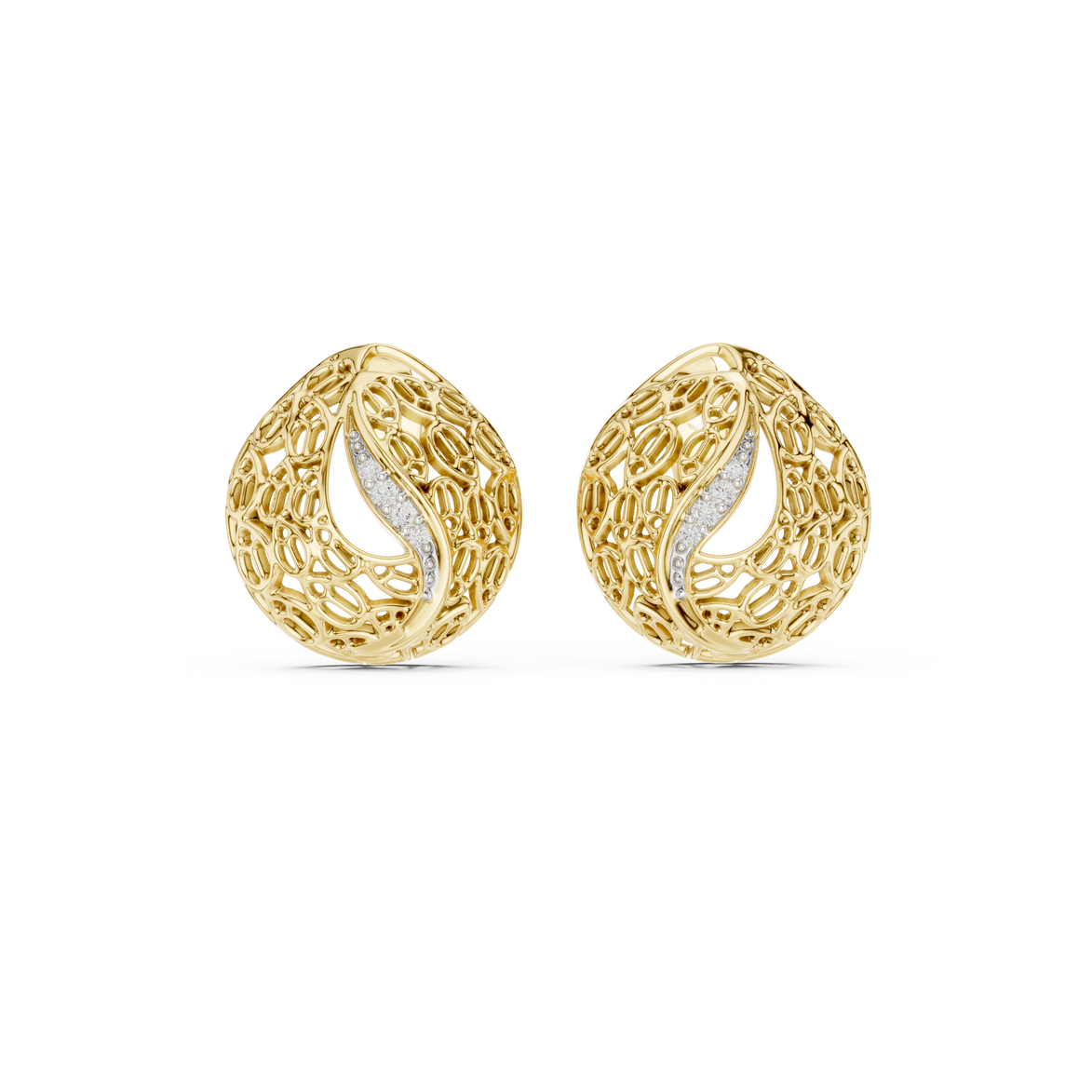 Diamond dome stud earrings in gold with pavé diamonds