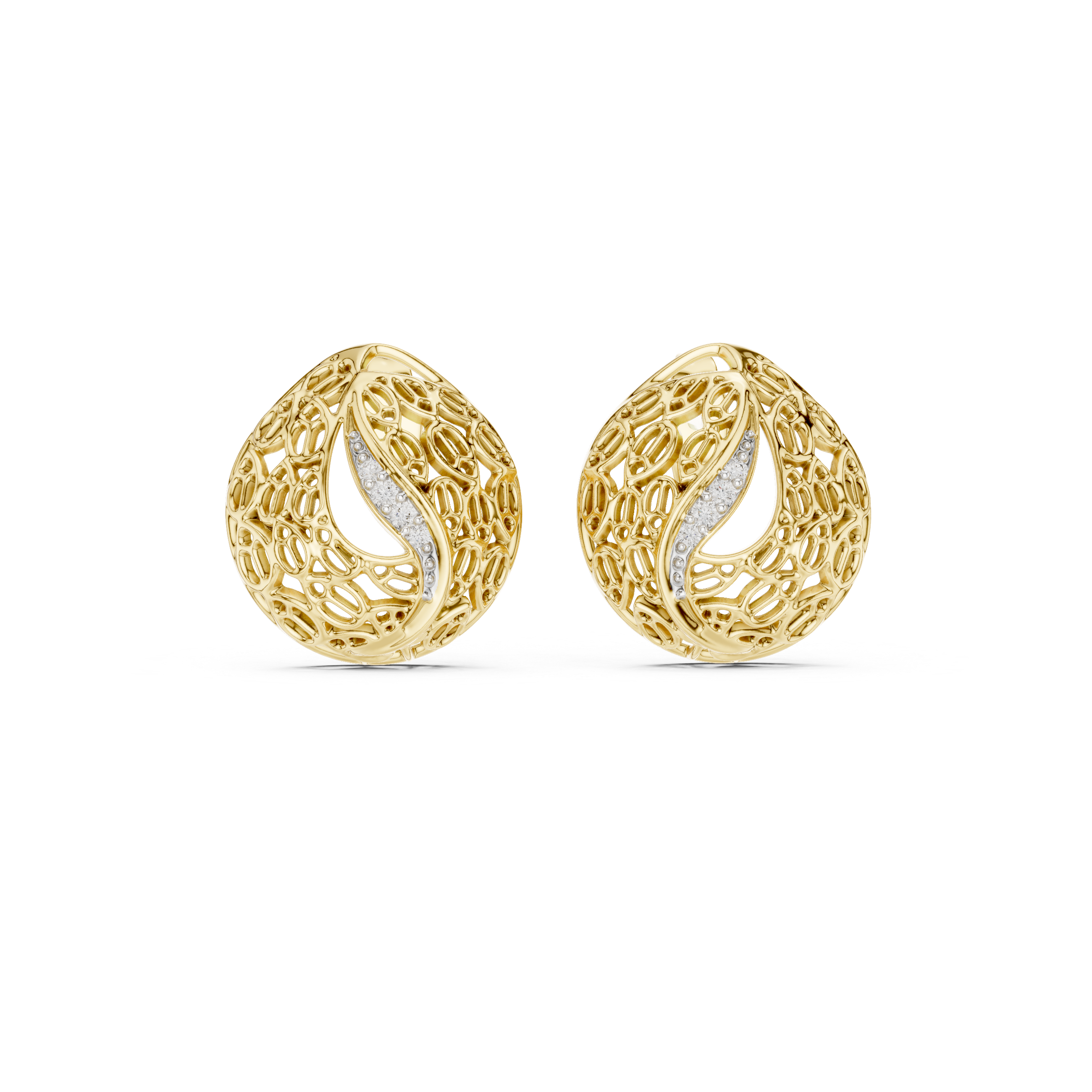 Diamond dome stud earrings in gold with pavé diamonds