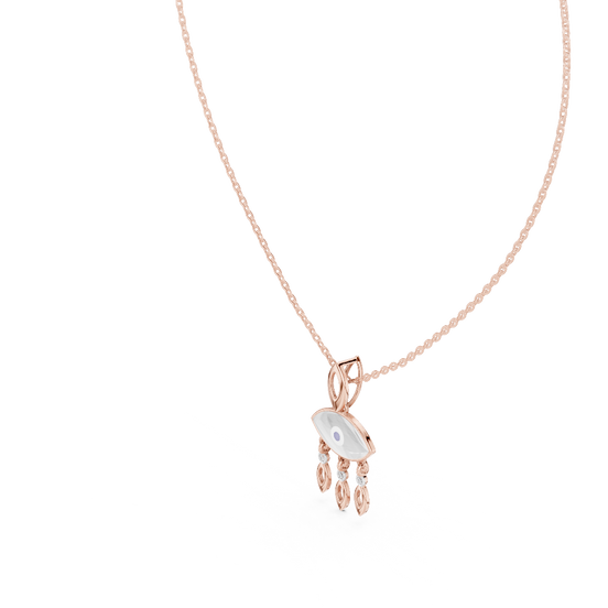 evil eye lab grown diamond drop pendant in rose gold