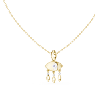 evil eye lab grown diamond drop pendant in yellow gold