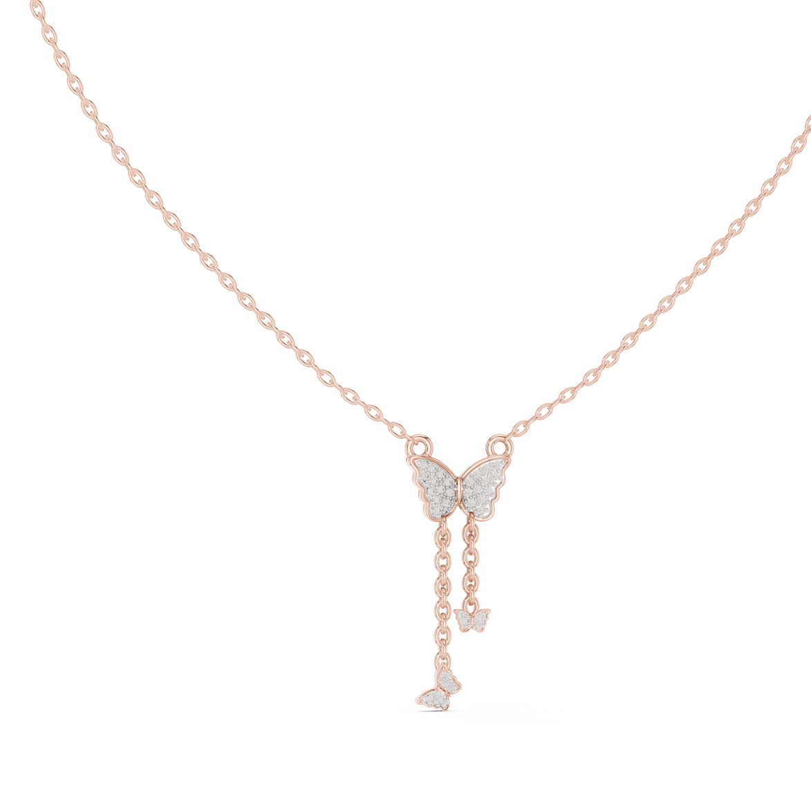 Butterfly tassel diamond pendant in gold with lab grown diamonds by Signora Jewels