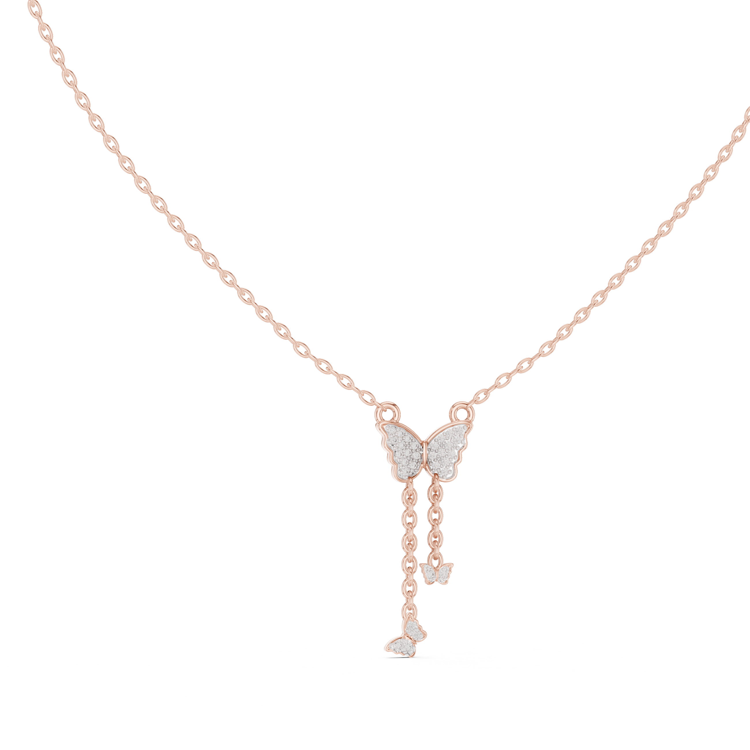 Butterfly tassel diamond pendant in gold with lab grown diamonds by Signora Jewels